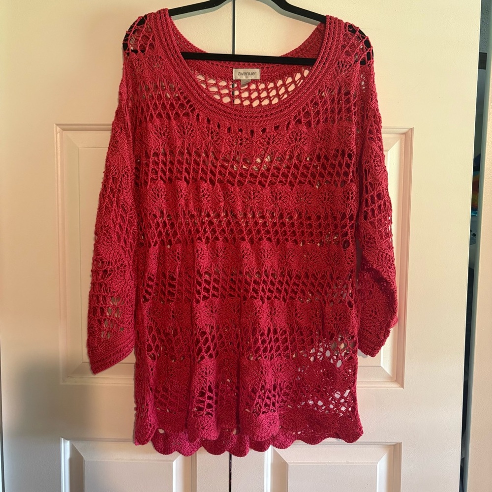 Avenue Pink Open Knit Crochet‎ Top Size 14/16